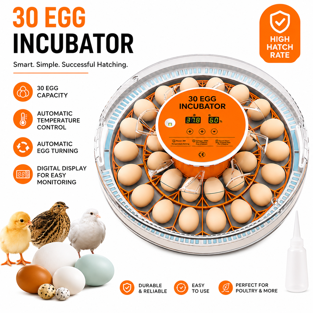 30 Chicken Egg incubator \ 60 Quail Eggs